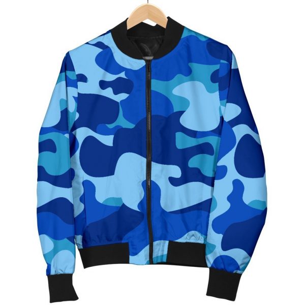 Blue Camouflage Print Bomber Jacket