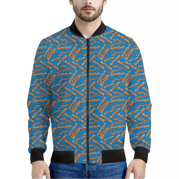 Blue Crispy Bacon Pattern Print Bomber Jacket