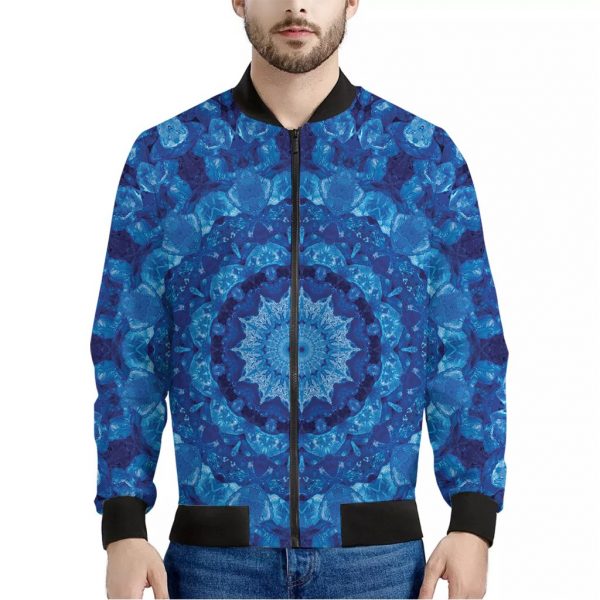 Blue Crystal Kaleidoscope Print Bomber Jacket