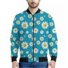 Blue Daisy Flower Pattern Print Bomber Jacket