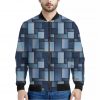 Blue Denim Patchwork Pattern Print Bomber Jacket