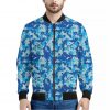 Blue Digital Camo Pattern Print Bomber Jacket