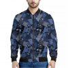 Blue Flower Patchwork Pattern Print Bomber Jacket