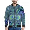 Blue Fractal Print Bomber Jacket
