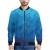 Blue Geometric Triangle Pattern Print Bomber Jacket