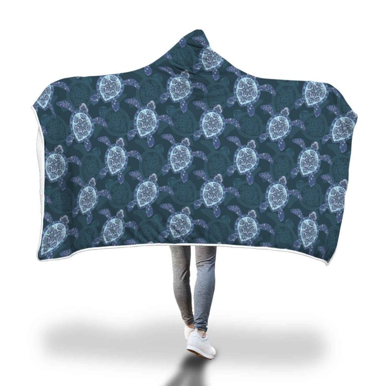 Blue Hawaiian Sea Turtle Pattern Print Hooded Blanket Cloak Blanket