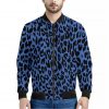 Blue Leopard Print Bomber Jacket