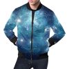 Blue Light Sparkle Galaxy Space Print Bomber Jacket