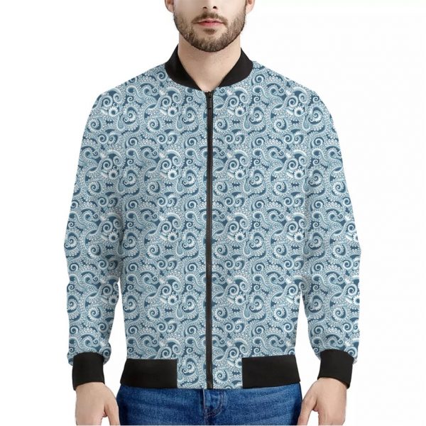 Blue Octopus Tentacles Pattern Print Bomber Jacket