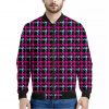 Blue Pink And Black Houndstooth Print Bomber Jacket