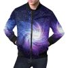 Blue Purple Spiral Galaxy Space Print Bomber Jacket