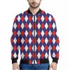 Blue Red And White Argyle Pattern Print Bomber Jacket