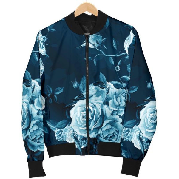 Blue Rose Floral Flower Pattern Print Bomber Jacket