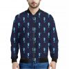 Blue Seahorse Pattern Print Bomber Jacket