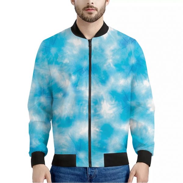 Blue Shibori Tie Dye Print Bomber Jacket