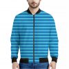 Blue Striped Pattern Print Bomber Jacket
