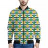 Blue Striped Pineapple Pattern Print Bomber Jacket