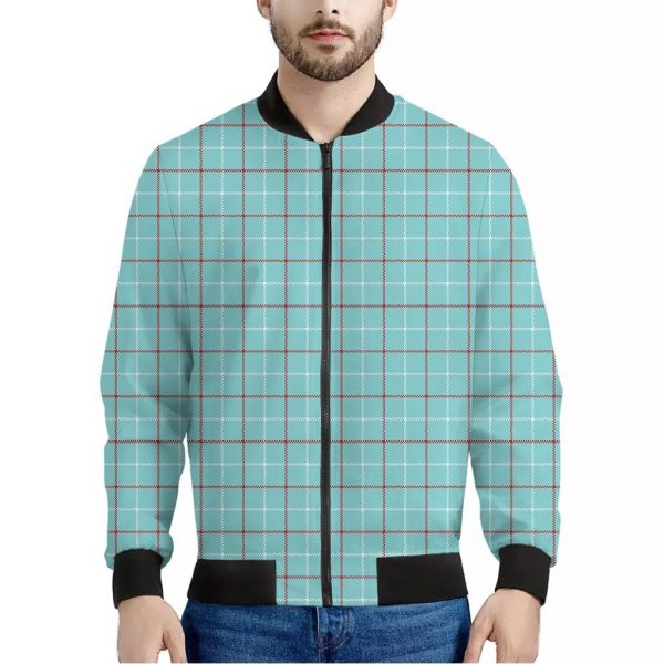 Blue White And Red Tattersall Print Bomber Jacket