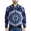 Blue Winter Mandala Print Bomber Jacket