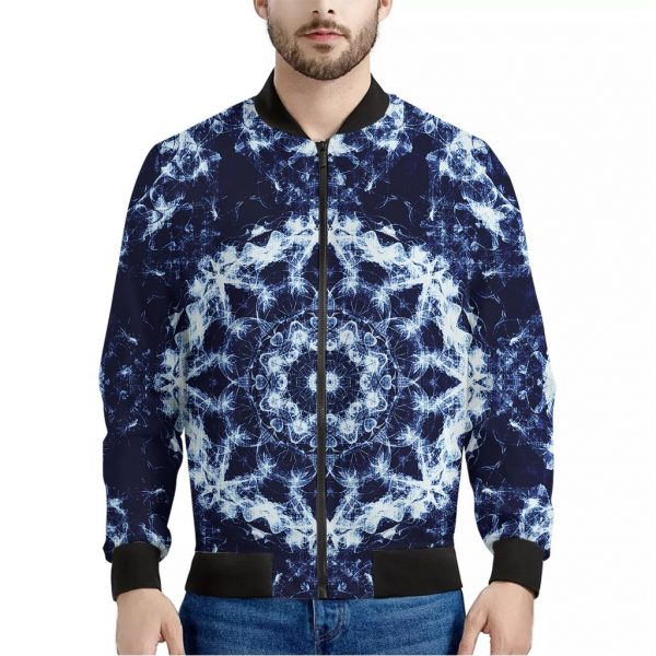 Blue Winter Mandala Print Bomber Jacket