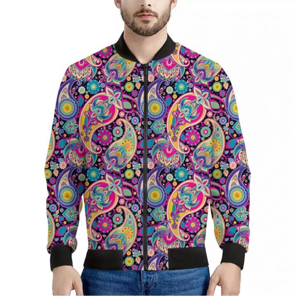 Bohemian Paisley Pattern Print Bomber Jacket