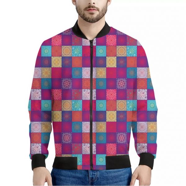 Boho Mandala Patchwork Pattern Print Bomber Jacket