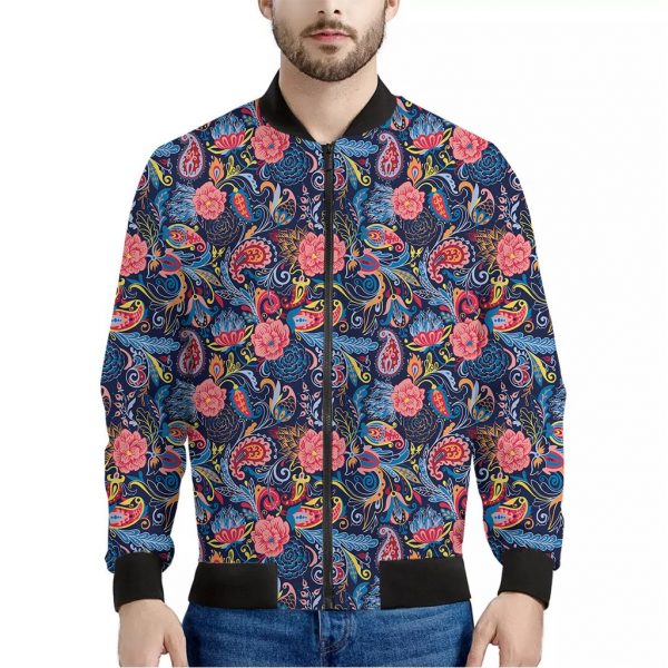 Boho Paisley Pattern Print Bomber Jacket