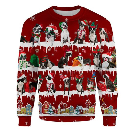Boston Terrier Snow Christmas Ugly Christmas Sweatshirt Animal Dog Cat Sweater Unisex