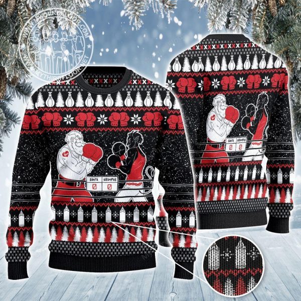 Boxing Lovers Gift Santa Vs Krampus All Over Print Sweatshirt
