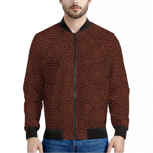Brown Aboriginal Dot Pattern Print Bomber Jacket