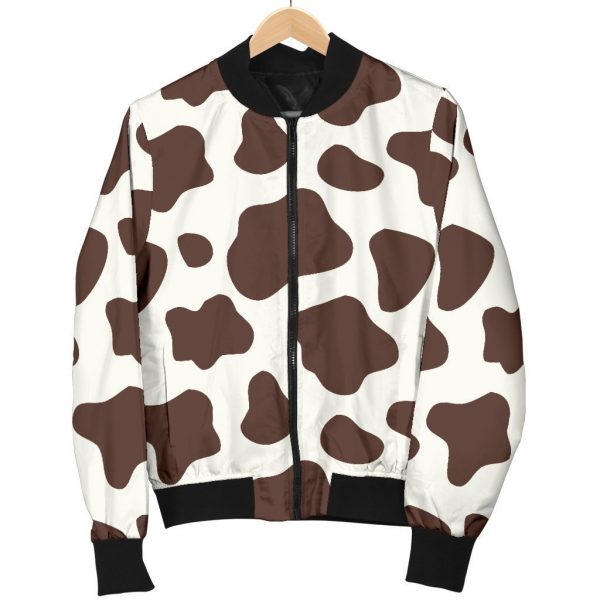 Brown And White Cow Print Bomber Jacket