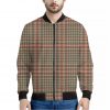 Brown Beige And Red Glen Plaid Print Bomber Jacket