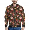 Brown Camo Hibiscus Flower Print Bomber Jacket