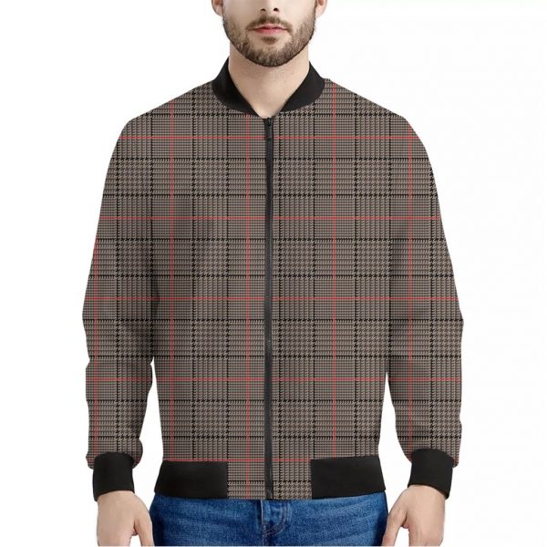 Brown Prince of Wales Check Print Bomber Jacket