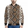 Brown Python Snakeskin Print Bomber Jacket
