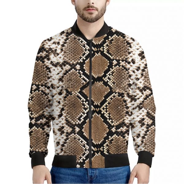 Brown Python Snakeskin Print Bomber Jacket