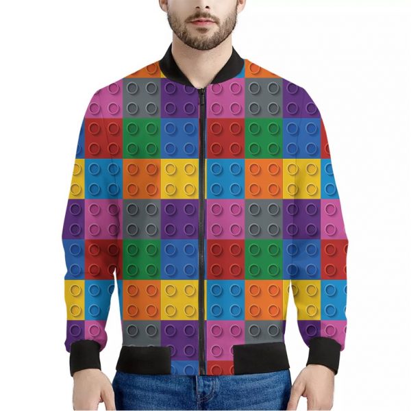 Building Blocks Toy Pattern Print Bomber Jacket