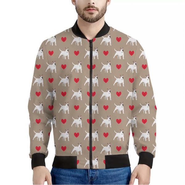 Bull Terrier Heart Pattern Print Bomber Jacket