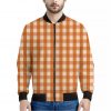 Burnt Orange And White Check Print Bomber Jacket