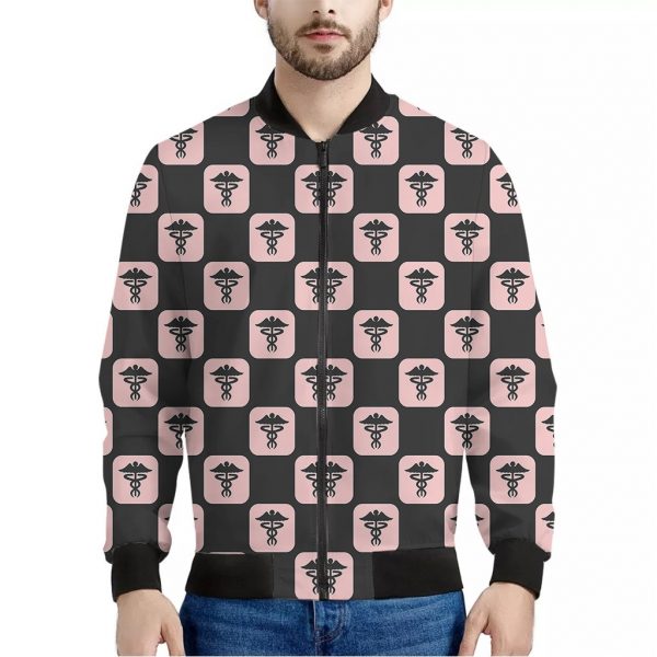 Caduceus Pattern Print Bomber Jacket