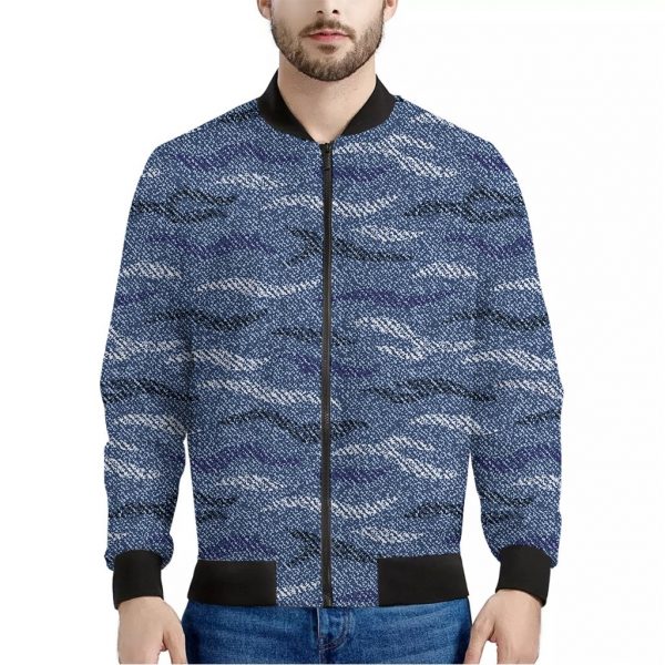 Camo Denim Jeans Pattern Print Bomber Jacket