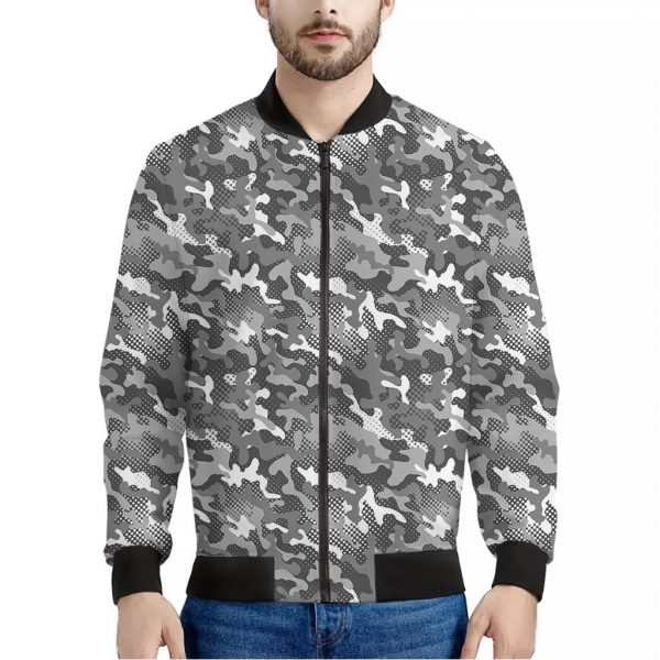 Camouflage Dazzle Pattern Print Bomber Jacket