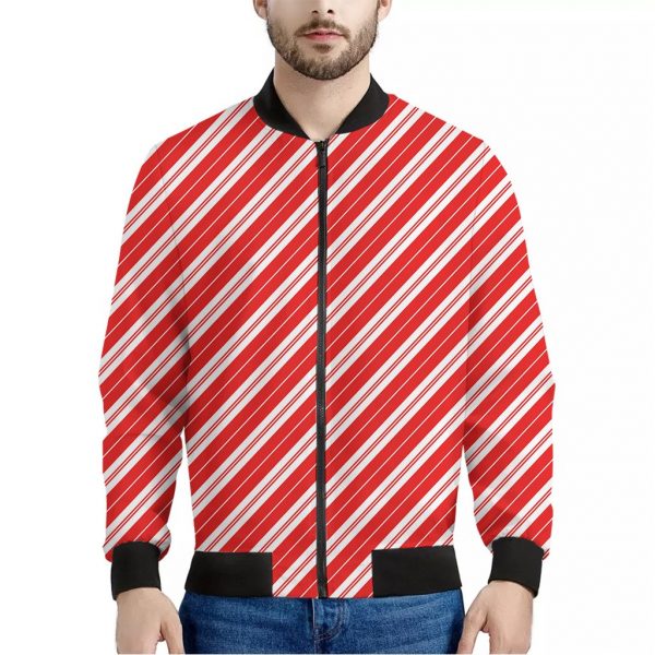 Candy Cane Stripes Pattern Print Bomber Jacket