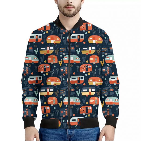 Caravan Camping Pattern Print Bomber Jacket