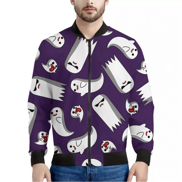 Cartoon Ghost Pattern Print Bomber Jacket