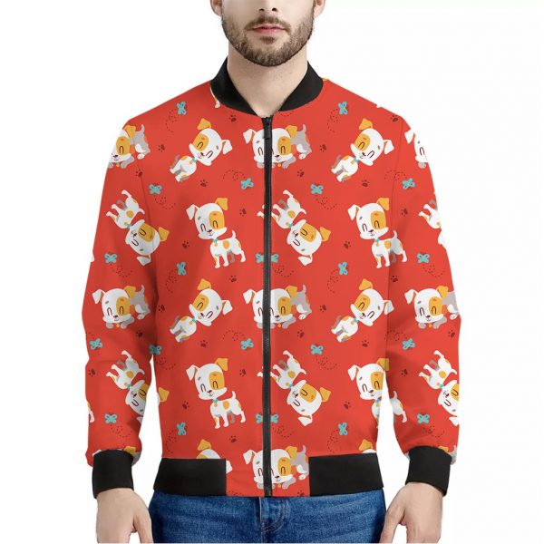 Cartoon Jack Russell Terrier Print Bomber Jacket