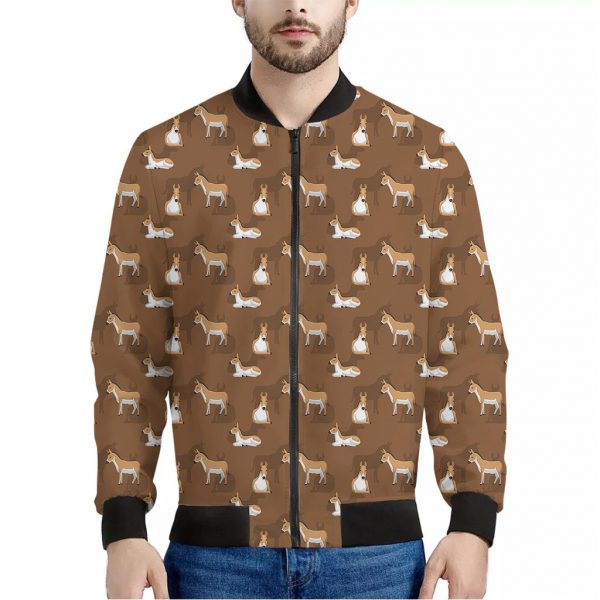 Cartoon Kulan Donkey Pattern Print Bomber Jacket