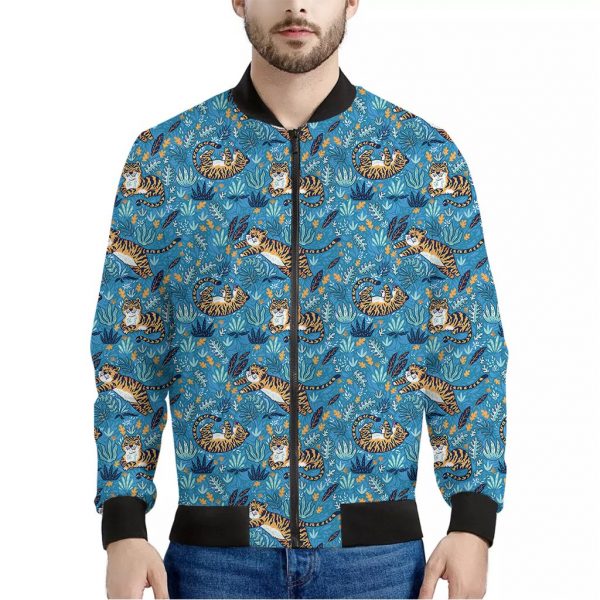 Cartoon Tiger Pattern Print Bomber Jacket