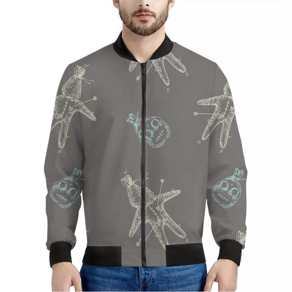 Cartoon Voodoo Doll Pattern Print Bomber Jacket