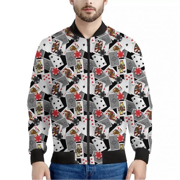 Casino Card And Chip Pattern Print Bomber Jacket